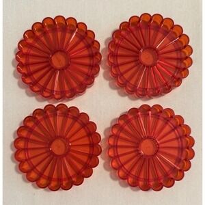 Vtg Coasters Hallmark Set of 4 Plastic 1970s Orange-Red Flowers Scalloped Edge‎